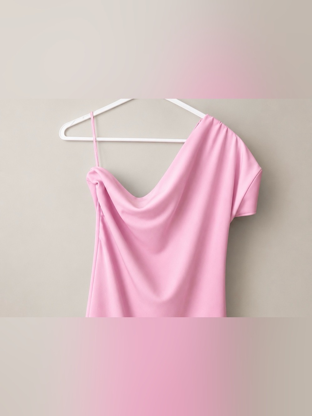 Zara Women’s Pink One Shoulder Rib Knit Midi Dress Size Large Bodycon Stretch - Picture 4 of 4